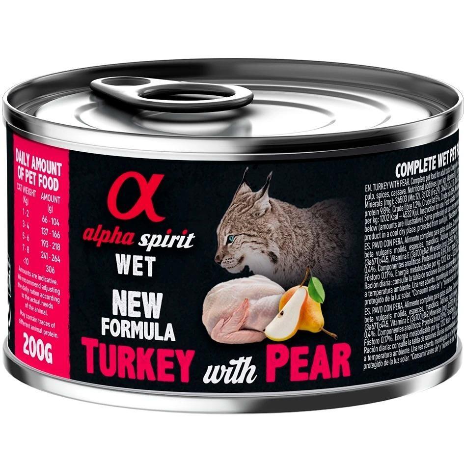 Вологий корм для дорослих котів Alpha Spirit Turkey with Pear з індичкою та грушами 200гфото1
