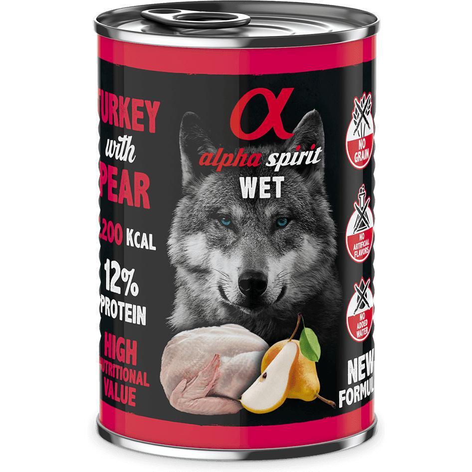 Вологий корм для дорослих собак Alpha Spirit Turkey with Pear з індичкою та грушами 400гфото1