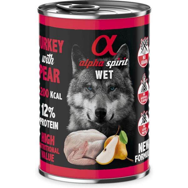 

Влажный корм для взрослых собак Alpha Spirit Turkey with Pear с индейкой и грушами 400г