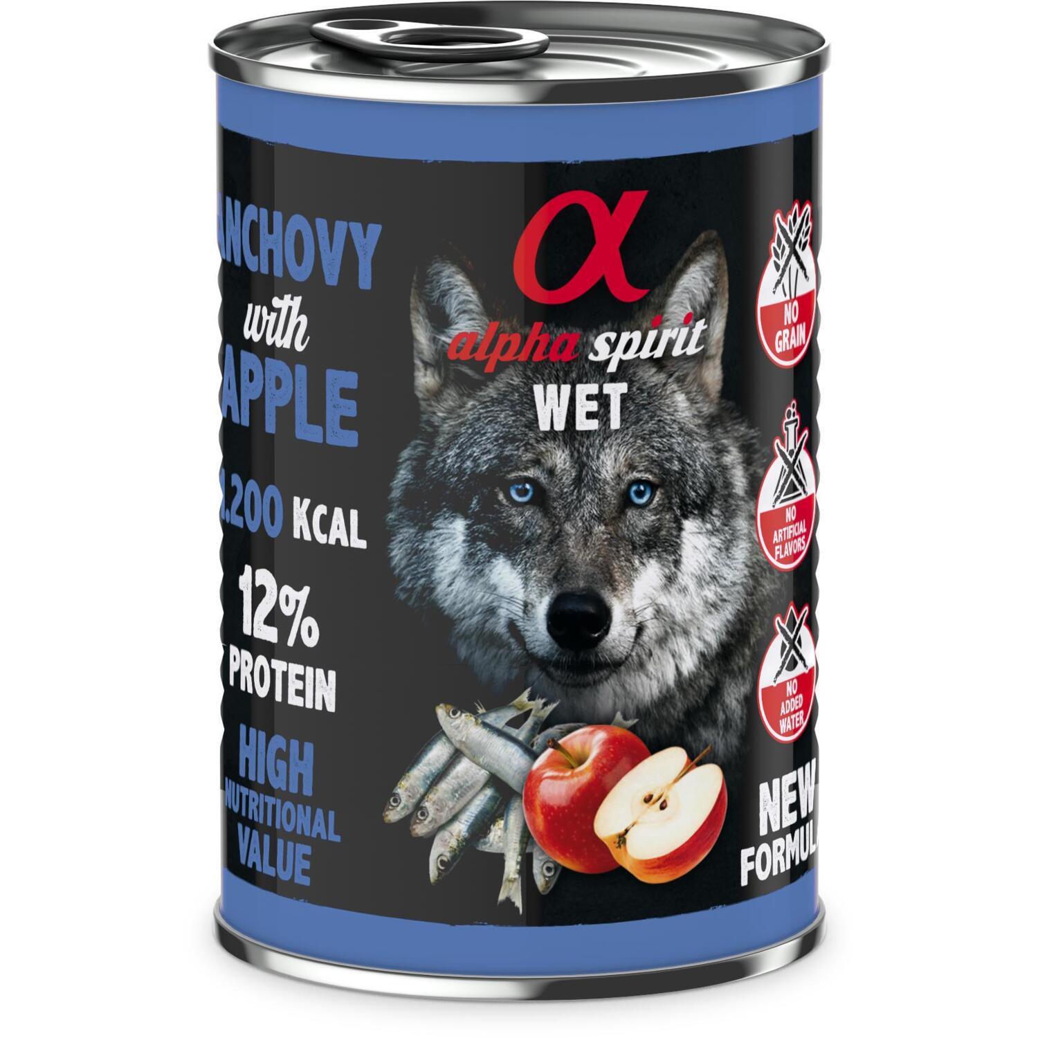 Вологий корм для дорослих собак Alpha Spirit Anchovy with Red Apple з анчоусами та яблуками 400гфото