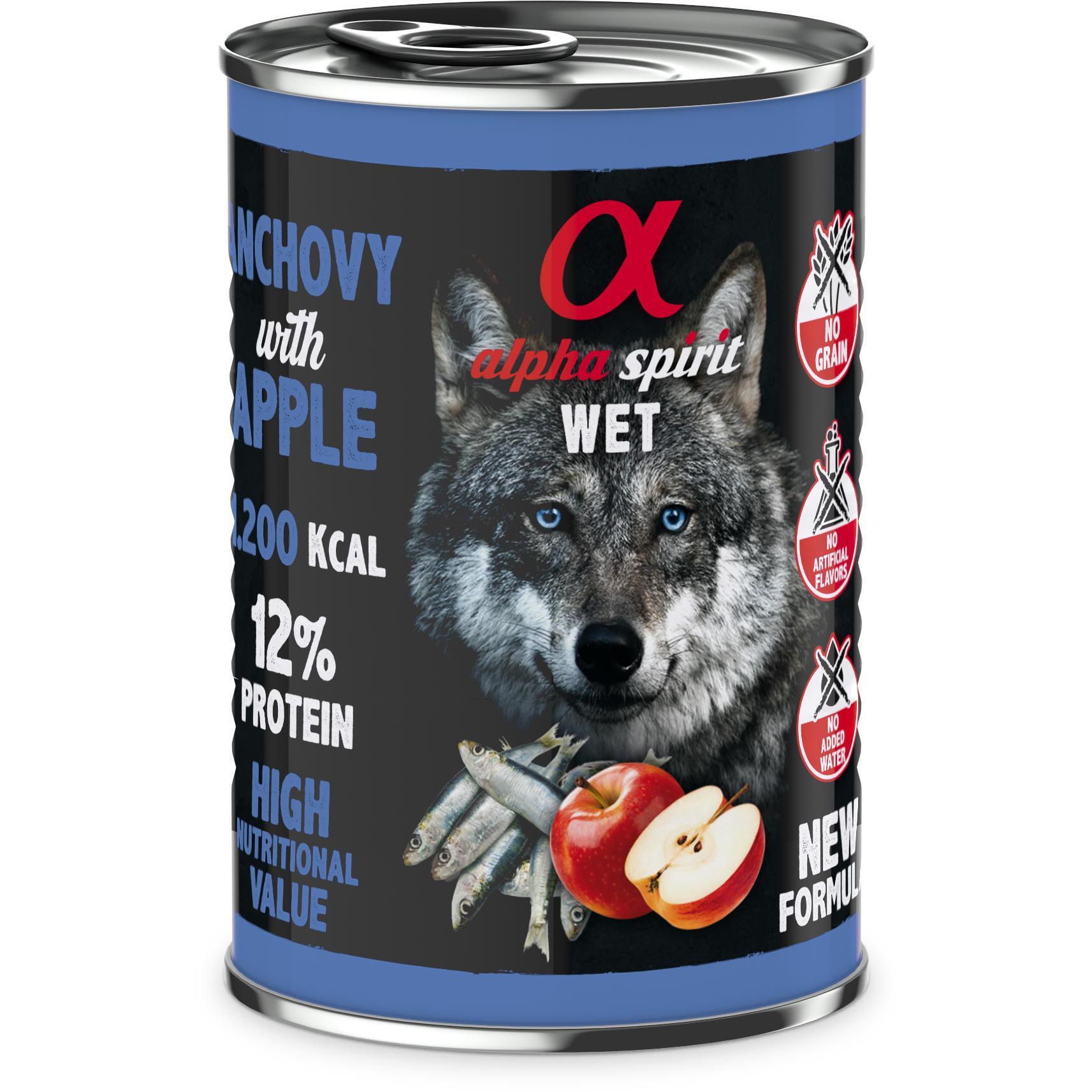 Вологий корм для дорослих собак Alpha Spirit Anchovy with Red Apple з анчоусами та яблуками 400гфото1