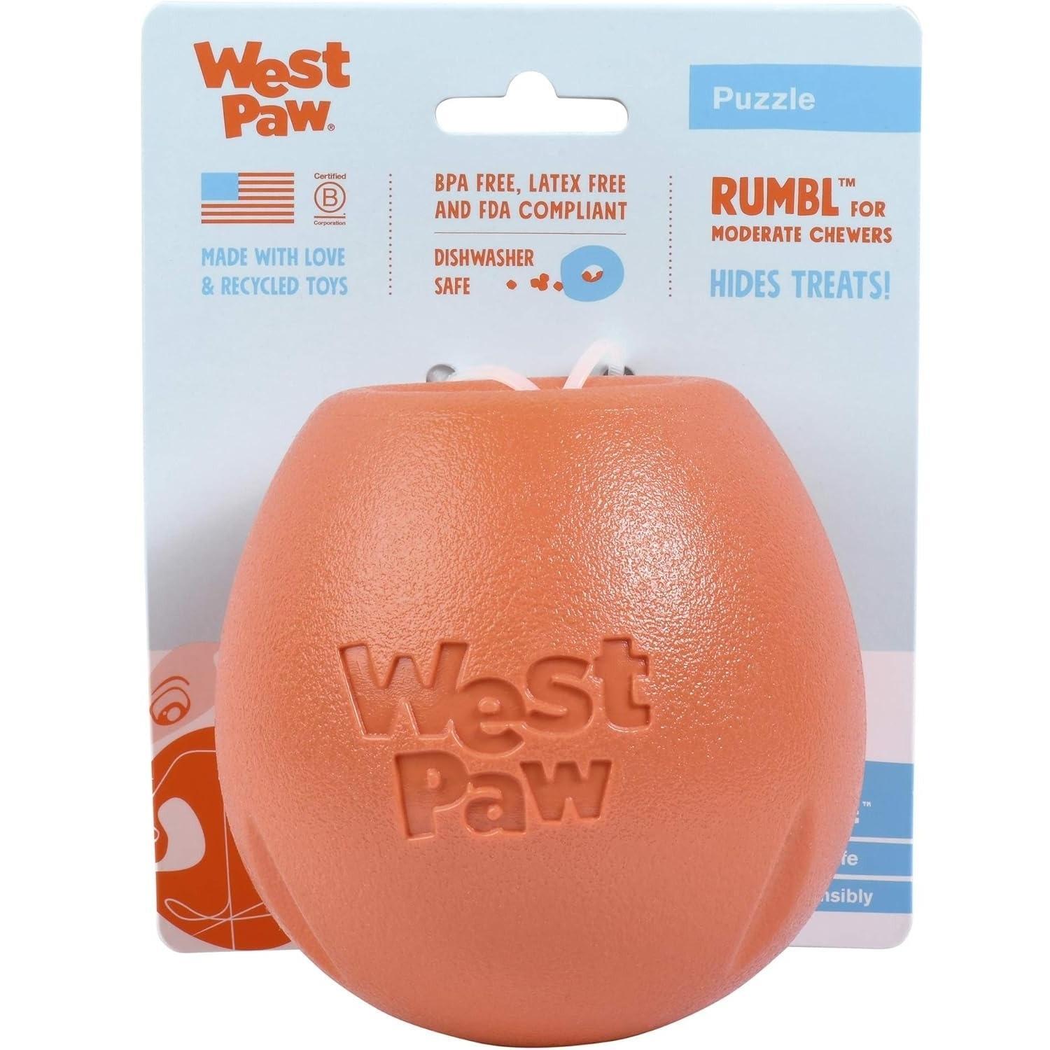 Игрушка для собак West Paw Rumbl Large Melon большой 10см оранжевый фото 