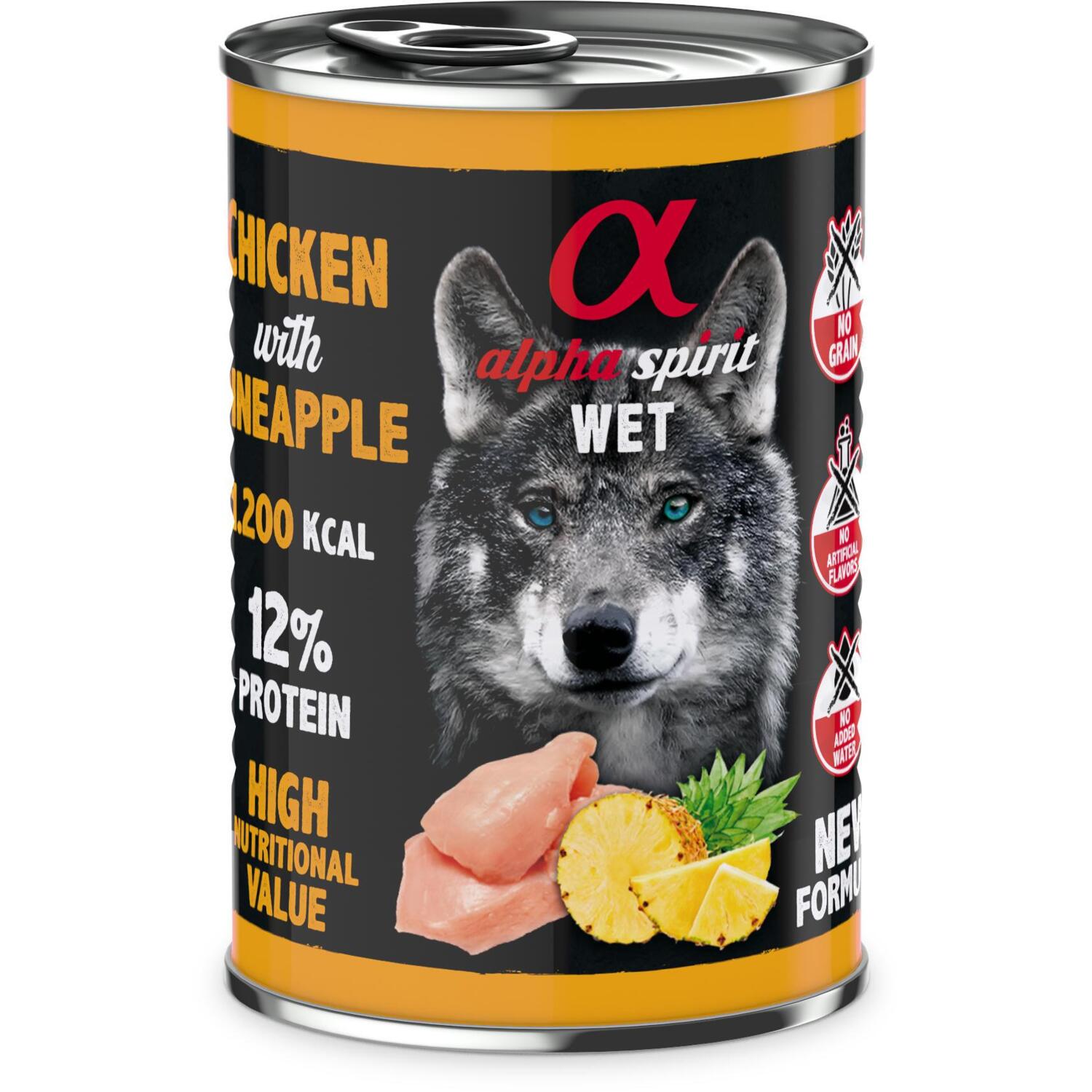 Влажный корм для взрослых собак Alpha Spirit Chicken with Pineapple с курицей и ананасами 400г фото