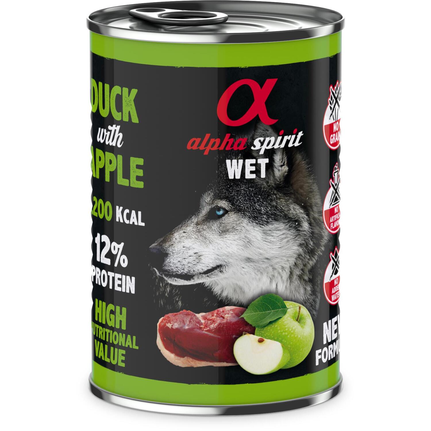 Влажный корм для взрослых собак Alpha Spirit Duck with Green Apple с уткой и яблоками 400г фото