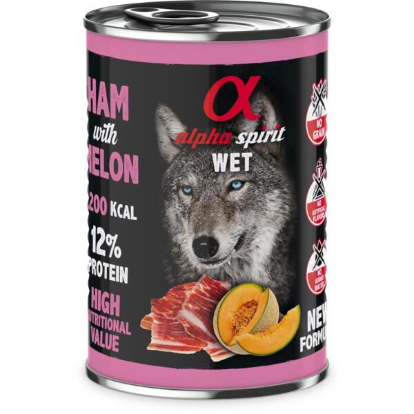 

Влажный корм для взрослых собак Alpha Spirit Ham With Melon со свининой и дыней 400г