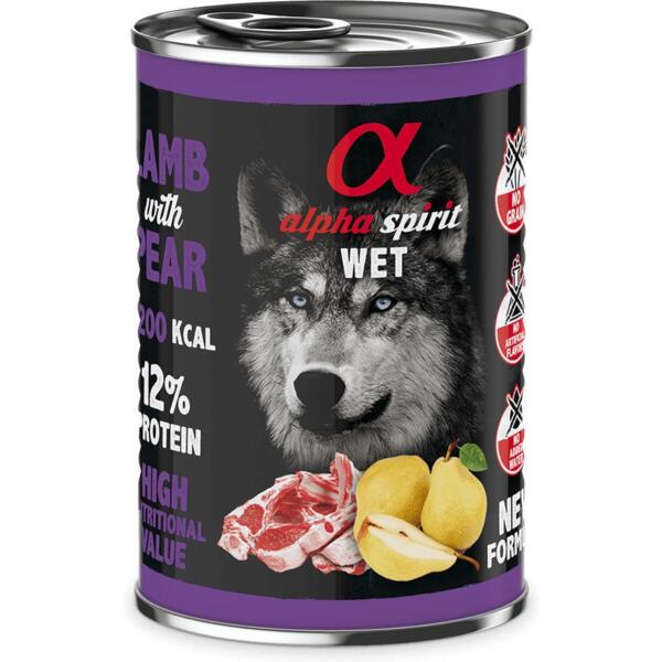 

Влажный корм для взрослых собак Alpha Spirit Lamb with pear с ягнятиной и грушами 400г