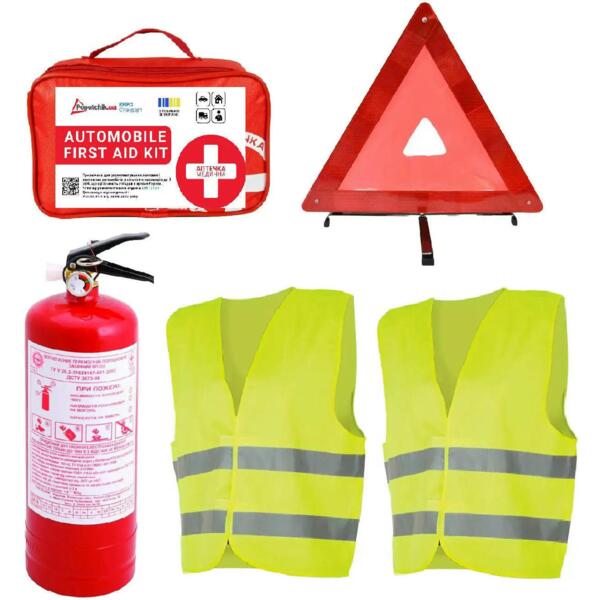 

Набор автомобилиста Poputchik Евро ВП-2+Аптечка+Знак+Жилет 2шт (33-034-IS)