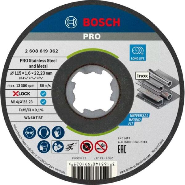 

Диск отрезной Bosch PRO X-Lock по металлу 115х1.6мм (2.608.619.362)