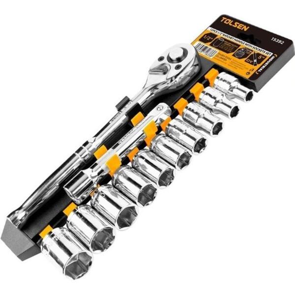 

Набор инструментов Tolsen, набор торцевых головок 1/2", 12шт, CrV (15392)
