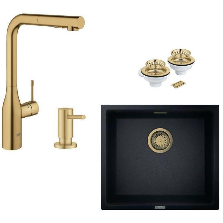 Набор для кухни Grohe 4 в 1 K700U 31653AP0+30270GN0+0535GN0+40997GN0, черный гранит + матовый прохладный восход солнца фото