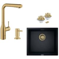 Набір для кухні Grohe 4 в 1 K700U 31653AP0+30270GN0+0535GN0+40997GN0, чорний граніт + матовий прохолодний схід сонця