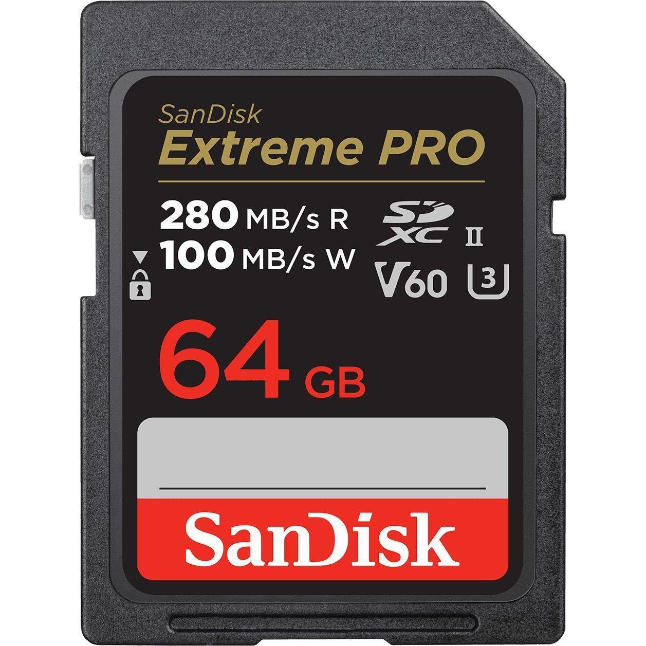 Карта пам'яті SanDisk SD 64GB C10 UHS-II U3 R280/W100MB/s Extreme Pro V60 (SDSDXEP-064G-GN4IN)фото1