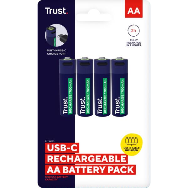 

Аккумулятор Trust AA 1700 mAh, Type-C, 4 шт, Blue (25631_TRUST)