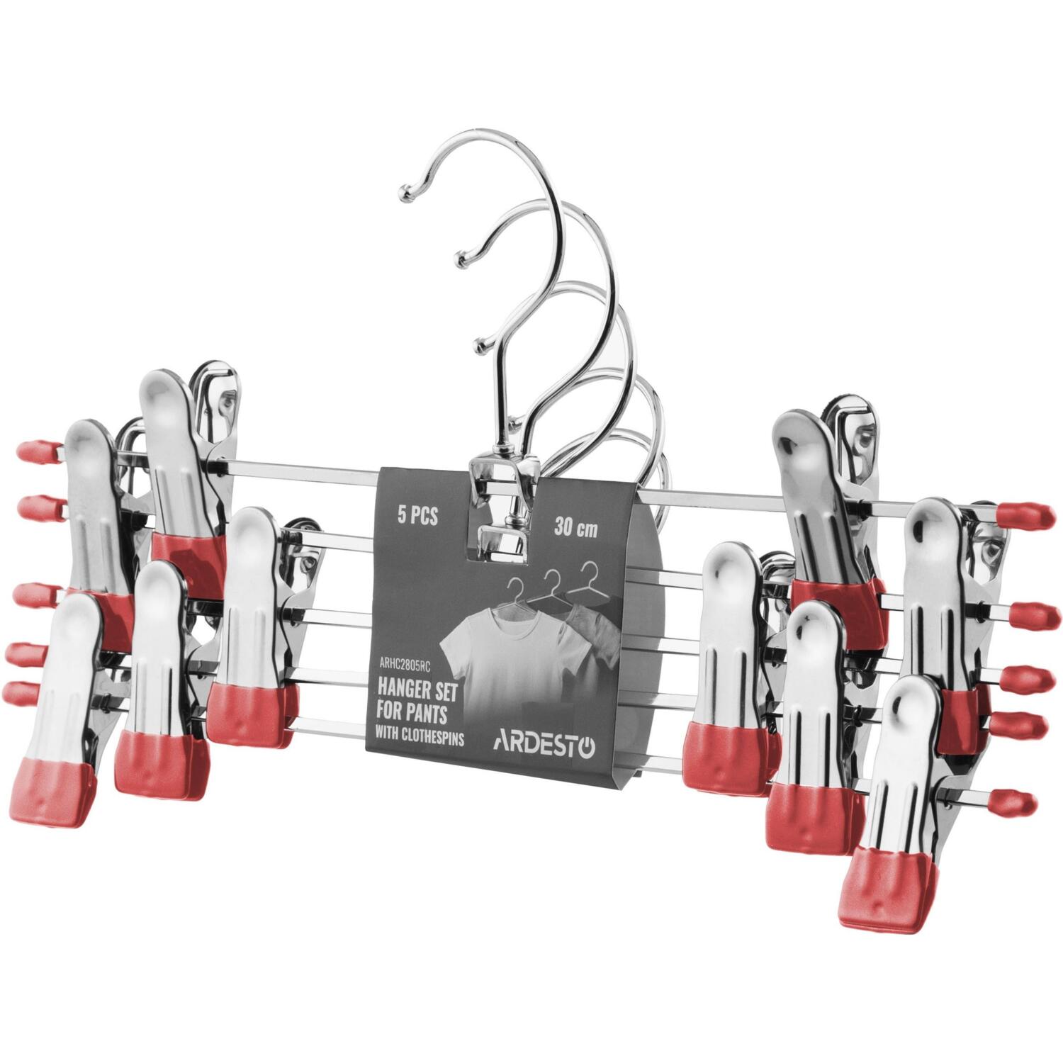 Вішаки для штанів з прищіпками ARDESTO 30см 5 шт червоні (ARHC2805RC)