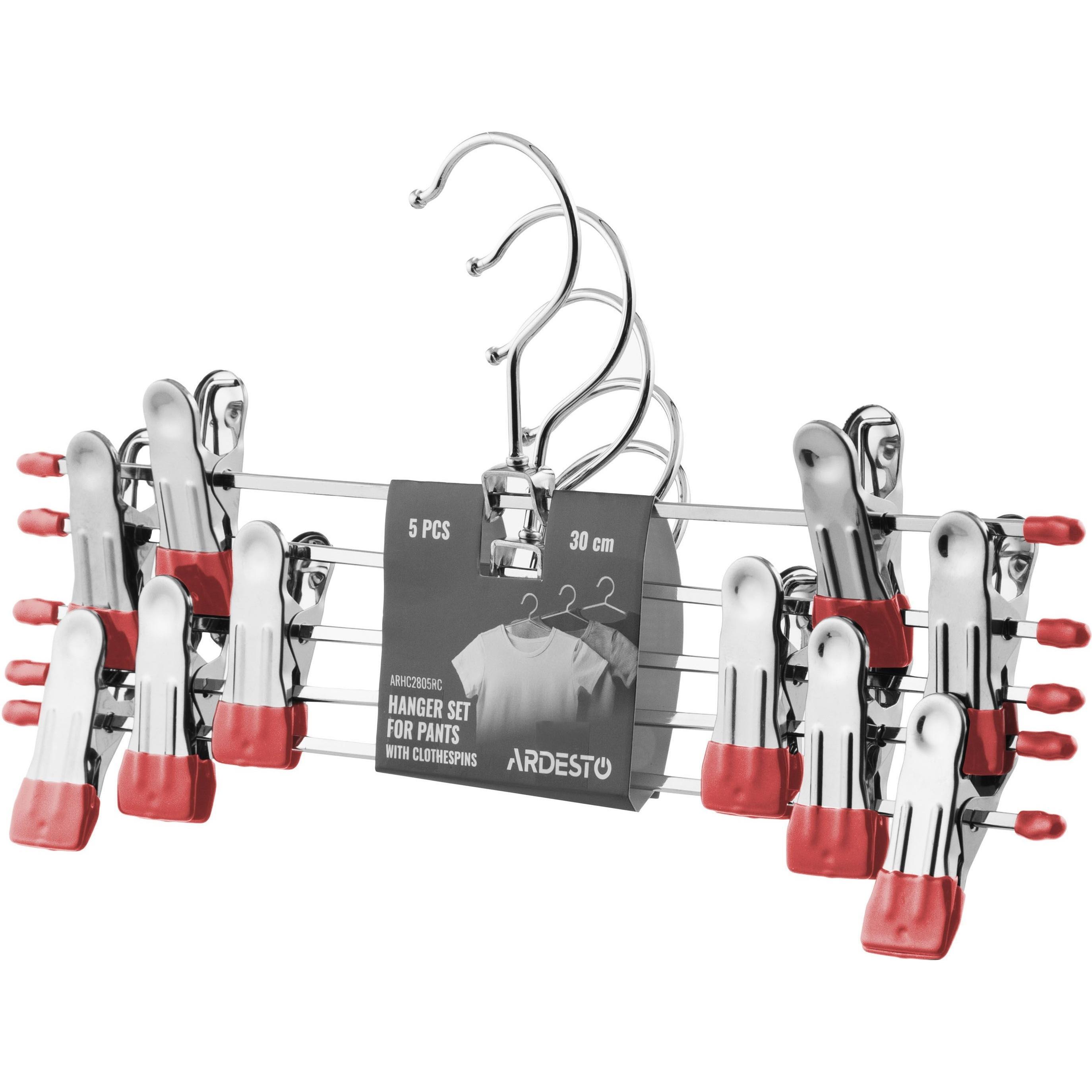 Вішаки для штанів з прищіпками ARDESTO 30см 5 шт червоні (ARHC2805RC)фото1