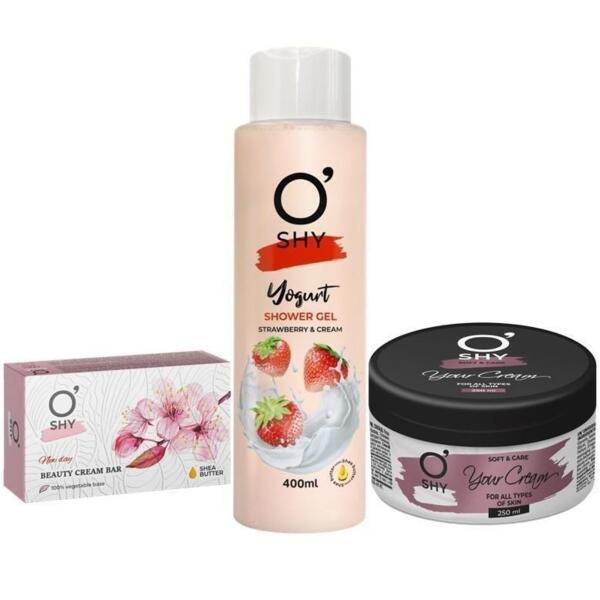 Подарочный набор O'SHY: Гель для душа Yogurt 400мл + Крем для всех типов кожи 250мл + Крем-мыло твердое New day 125г