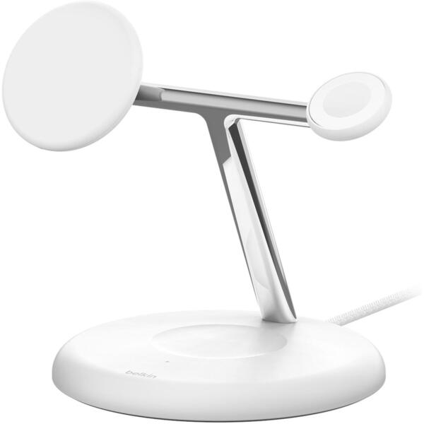 Беспроводное зарядное устройство Belkin 3in1 Magnetic Qi2 15Вт, White (WIZ023VFWH)