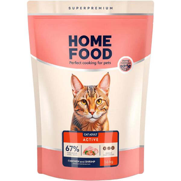 

Сухой корм для активных взрослых котов HOME FOOD For active Курочка и креветка 1,6 кг