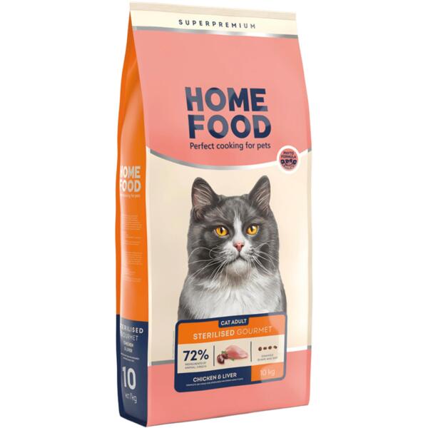 

Сухой корм для требовательных стерилизованных взрослых котов HOME FOOD Gourmet Курица и печень 10кг