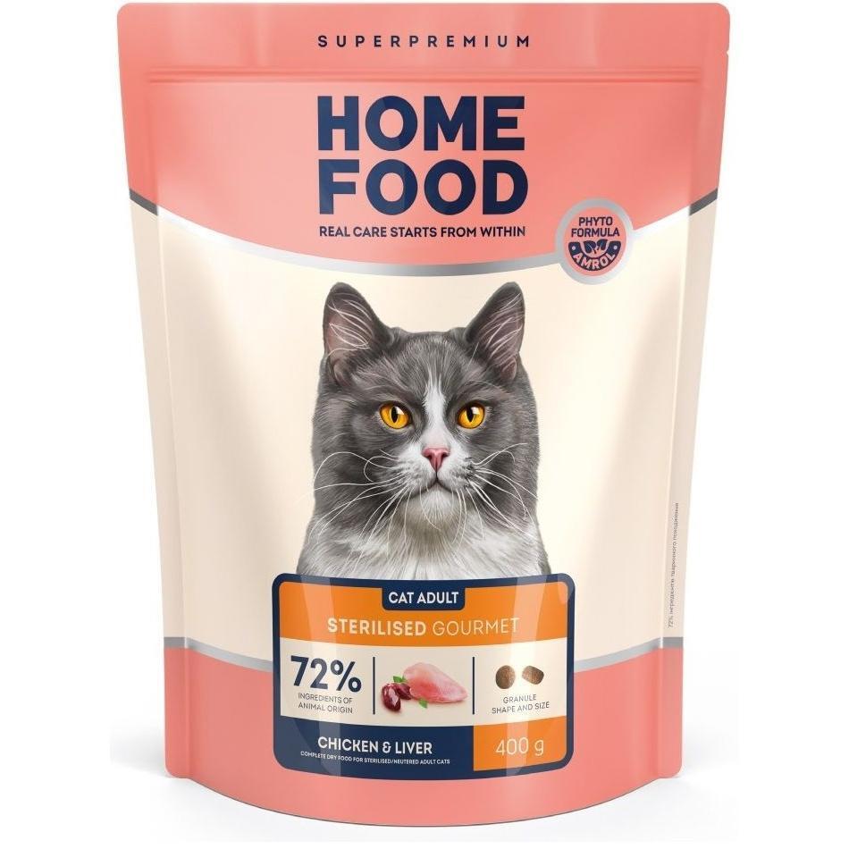 Сухий корм для вибагливих стерилізованих дорослих котів HOME FOOD Gourmet Курица и печень 400гфото1
