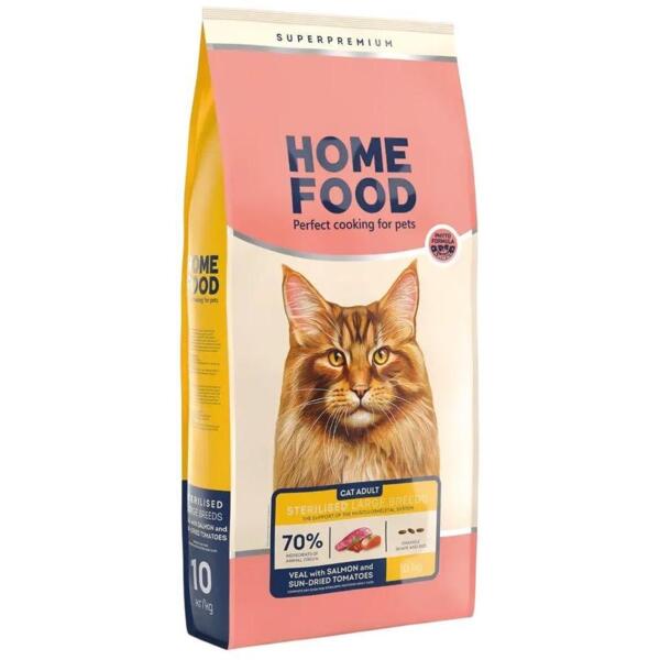 

Сухой корм для стерилизованных котов больших пород HOME FOOD Телятина лосось для опорно-двигательного аппарата 10кг