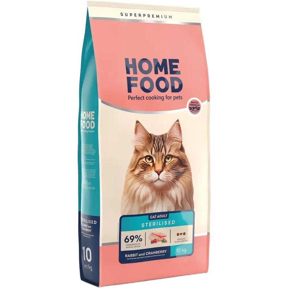Сухой корм для взрослых стерилизованных котов HOME FOOD Кролик и клюква 10кг фото 1