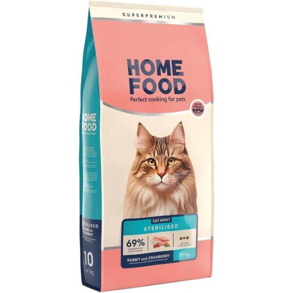 

Сухой корм для взрослых стерилизованных котов HOME FOOD Кролик и клюква 10кг