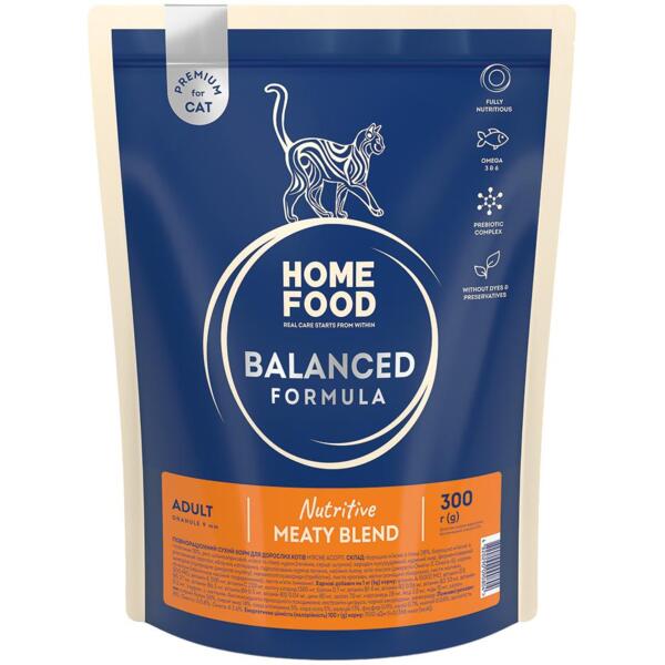 

Сухой корм для взрослых котов HOME FOOD Мясное ассорти универсальный 300г