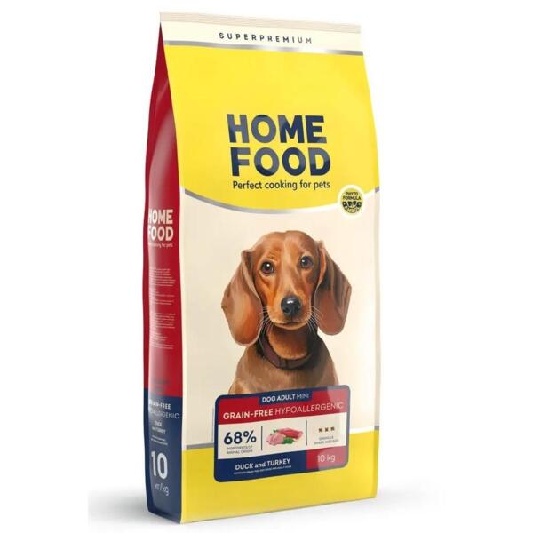 Сухой корм для взрослых собак малых пород HOME FOOD Утка и индейка беззерновой гипоаллергенный 10кг