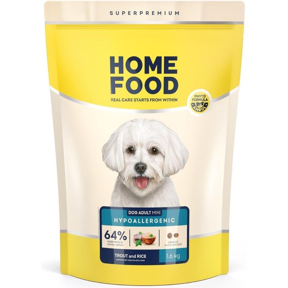 Сухий корм для дорослих собак малих порід HOME FOOD Форель та рис гіпоалергенний 1.6кгфото1