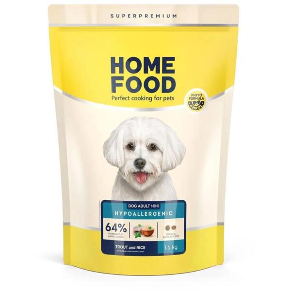 Сухой корм для взрослых собак малых пород HOME FOOD Форель и рис гипоаллергенный 1.6кг