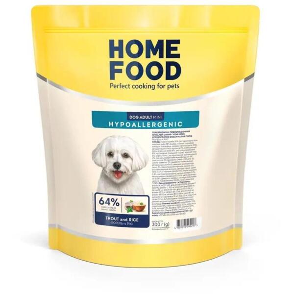 Сухой корм для взрослых собак малых пород HOME FOOD Форель и рис гипоаллергенный 300г