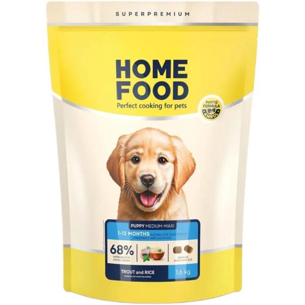 Сухой корм для щенков средних и крупных пород HOME FOOD Форель с рисом гипоаллергенный 1.6кг