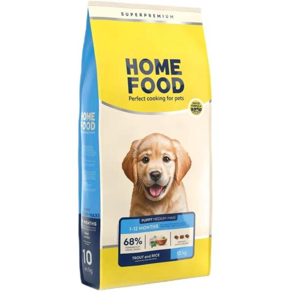Сухой корм для щенков средних и крупных пород HOME FOOD Форель с рисом гипоаллергенный 10кг