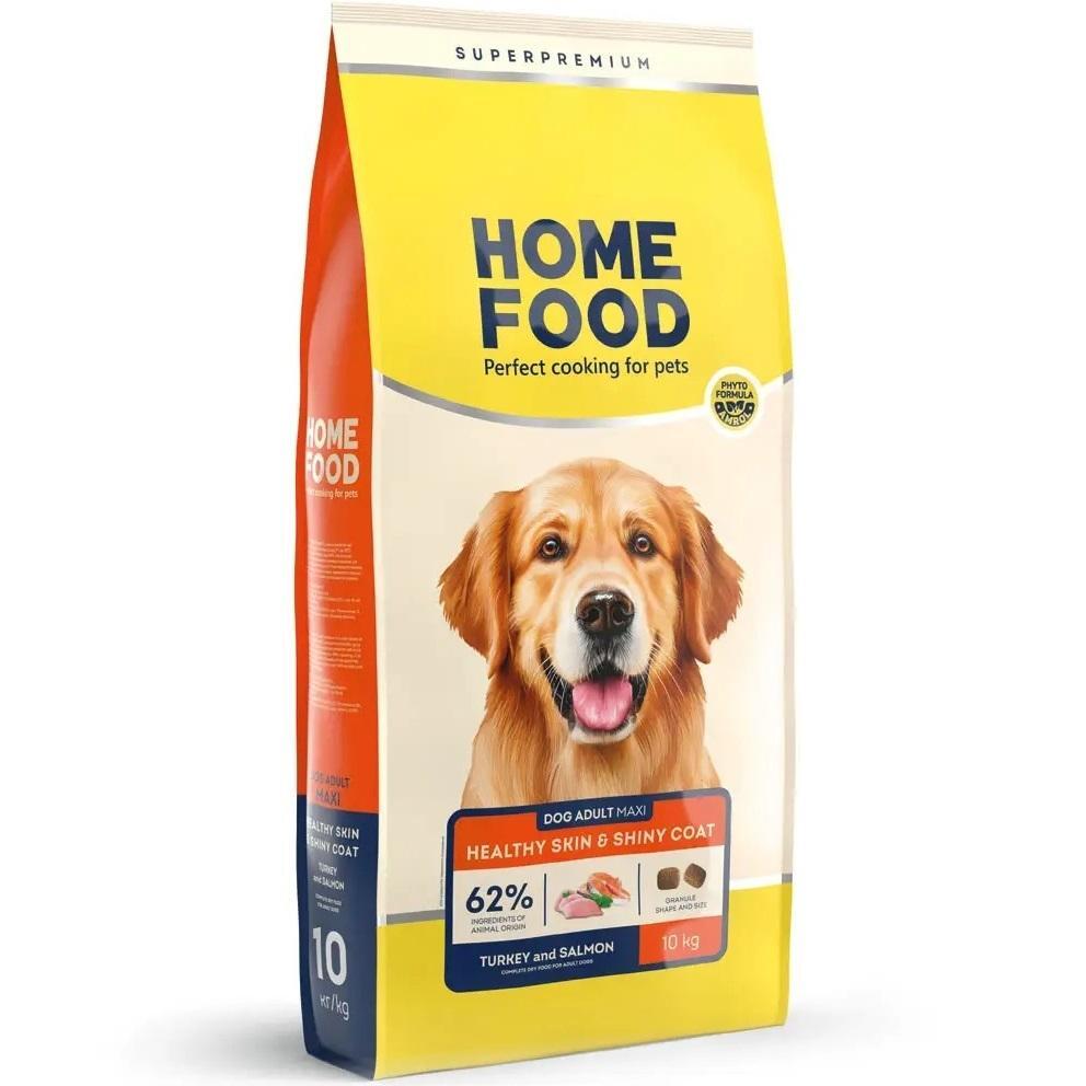 Сухой корм для взрослых собак больших пород HOME FOOD Индейка и лосось для здоровой кожи и блеска шерсти 10кг фото