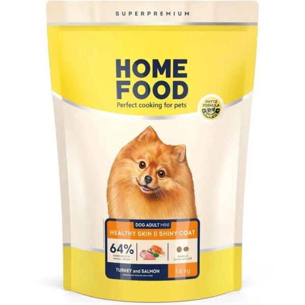 

Сухой корм для взрослых собак малых пород HOME FOOD Индейка и лосось для здоровой кожи и блеска шерсти 1.6кг