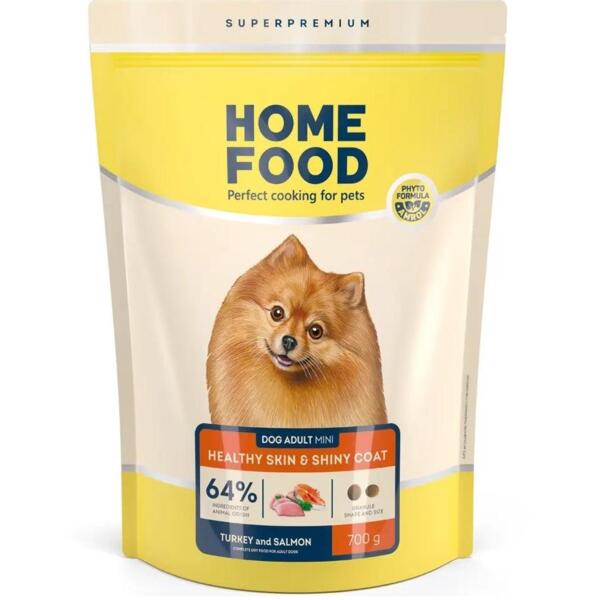 

Сухой корм для взрослых собак малых пород HOME FOOD Индейка и лосось для здоровой кожи и блеска шерсти 700г