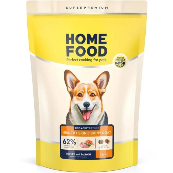 

Сухой корм для взрослых собак HOME FOOD Индейка и лосось для здоровой кожи и блеска шерсти 1.6кг
