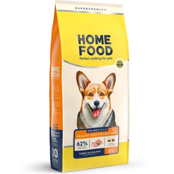 

Сухой корм для взрослых собак HOME FOOD Индейка и лосось для здоровой кожи и блеска шерсти 10кг