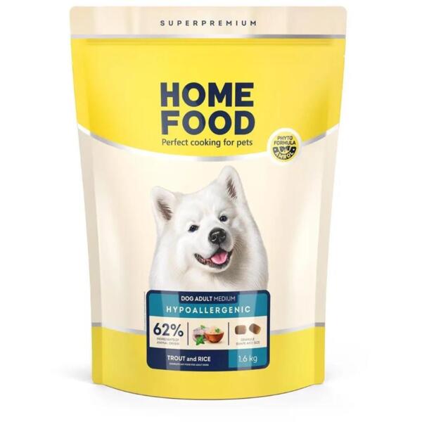 Сухой корм для взрослых собак средних пород HOME FOOD Форель и рис гипоаллергенный 1.6кг