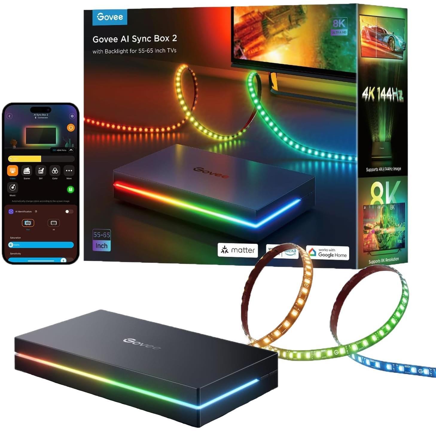 Набор подсветки Govee H8604 AI Sync Box Kit 2 55-65', RGBWIC, WI-FI/Bluetooth, черный (H8604C12) фото 1