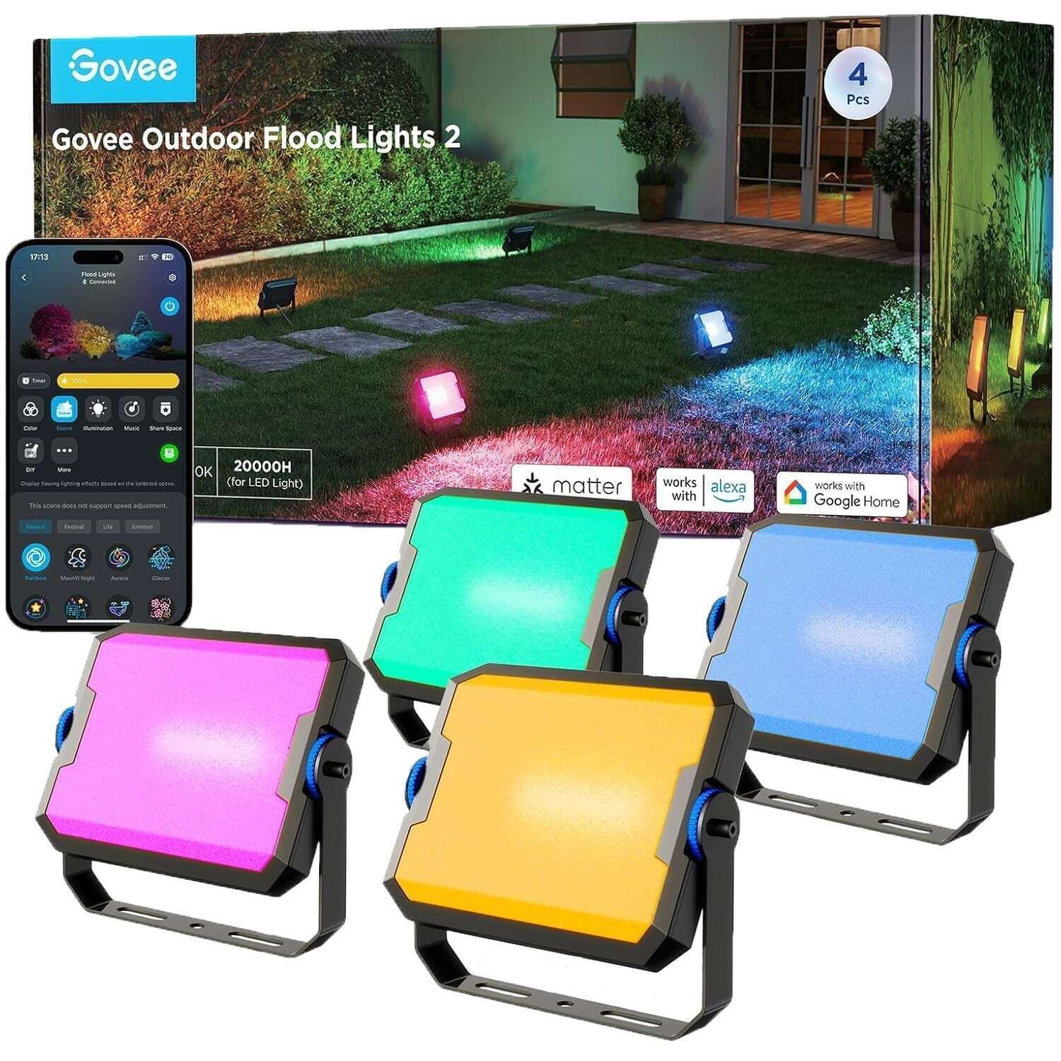 Набір настінних світильників Govee H8057 Outdoor FLood Lights, 4шт, RGBICWW, WI-FI/Bluetooth, Black (H8057C11)фото1