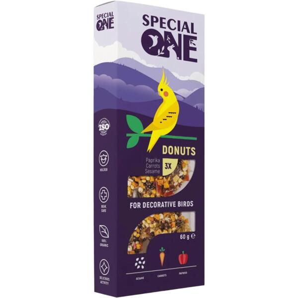 

Лакомство для декоративных птиц Special One Пончики Паприка морковь кунжут 60г