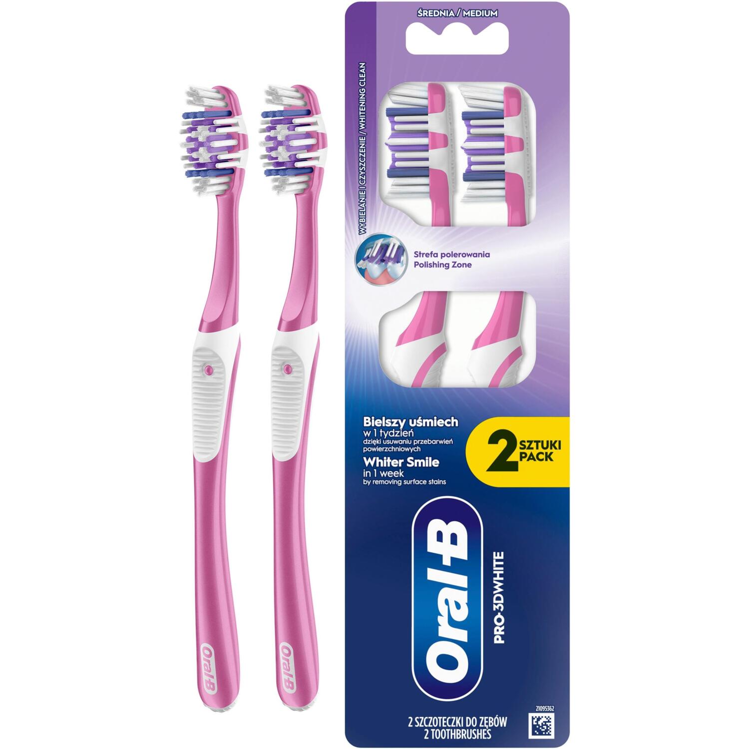 Зубная щетка ORAL-B 3D White отбеливание 40 cредняя 2шт фото
