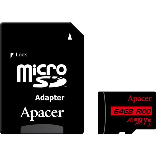 Карта памяти Apacer microSD 64GB C10 UHS-I R100MB/s + SD-адаптер (AP64GMCSX10UB-R)