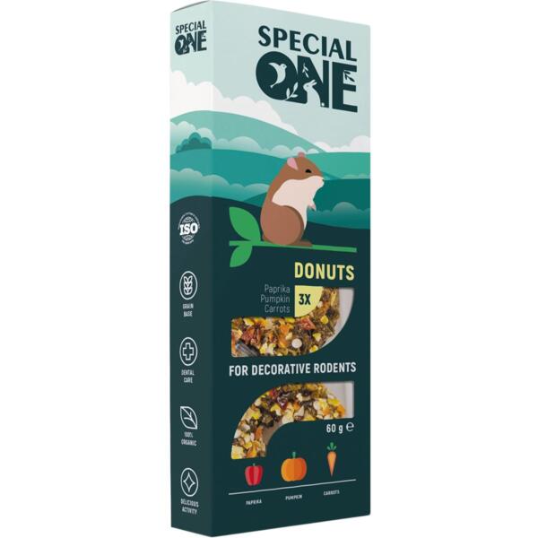 

Пончики для декоративных грызунов Special One паприка, тыква, морковь 60г/3шт (4823082425204)