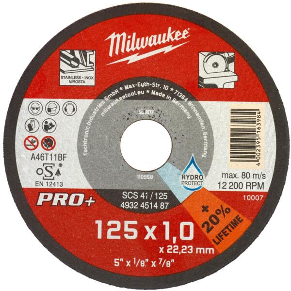 Диск отрезной Milwaukee по металлу PRO+, 125х1х22.2мм (4932451487)
