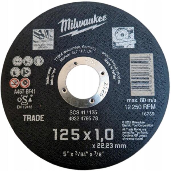 

Диск отрезной Milwaukee по металлу, 125х1х22.2мм (4932479578)