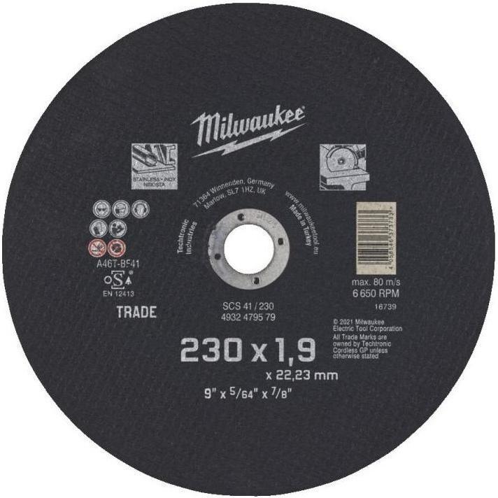 Диск відрізний Milwaukee по металу, 230х1.9х22.2мм (4932479579)фото1