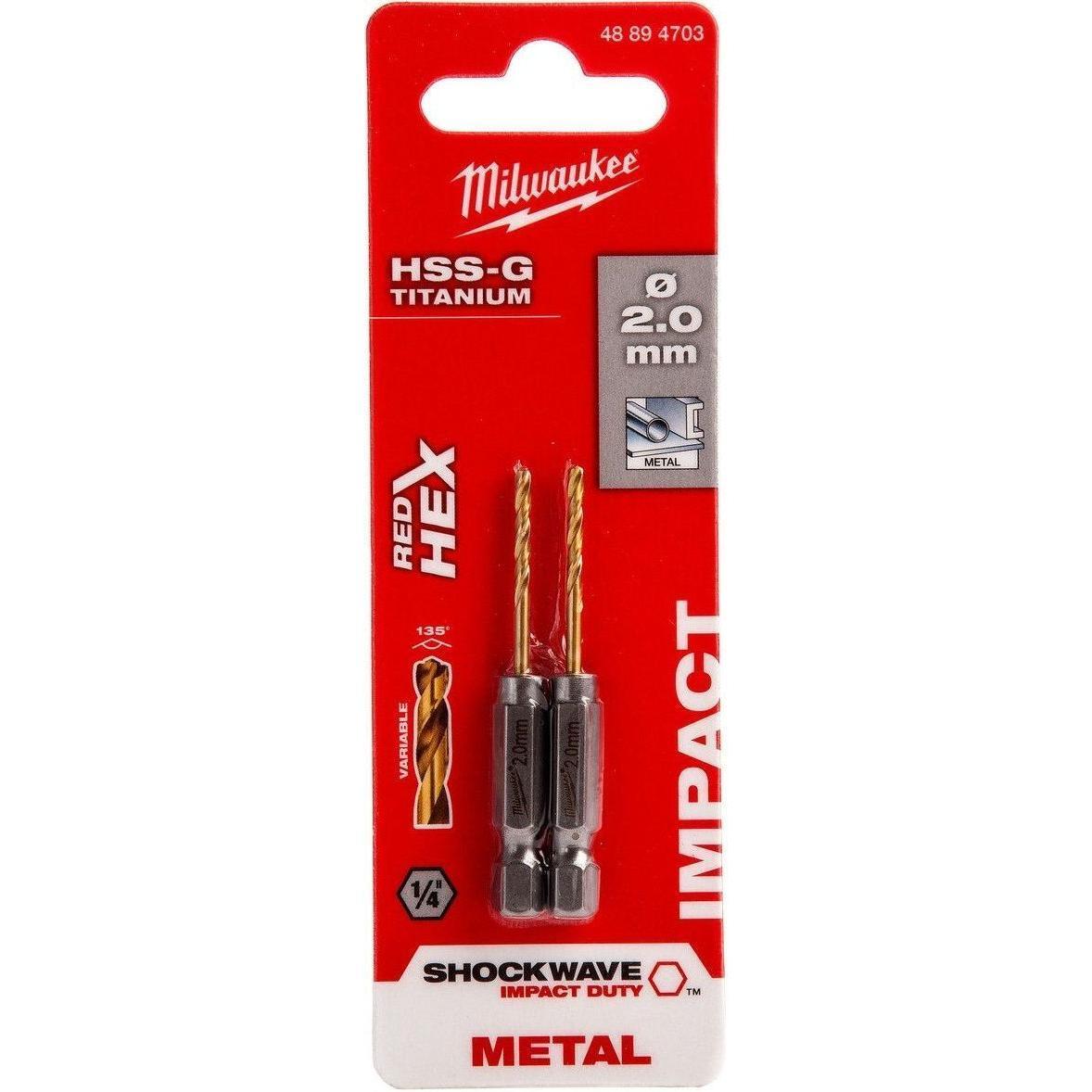 Набір свердел по металу Milwaukee RedHEX HSS-G TiN, 2х17х59.5мм, 2шт (48894703)фото1